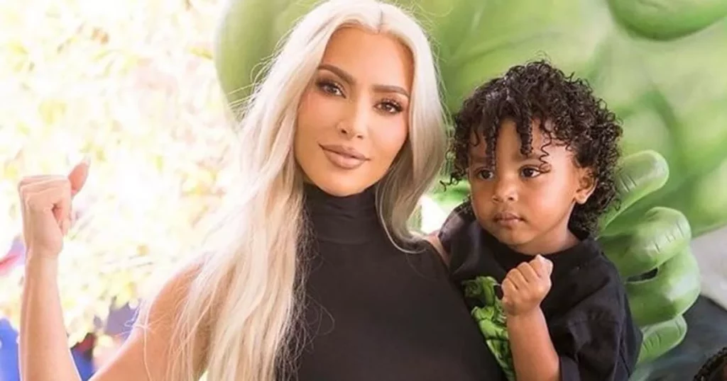 Kim Kardashian with  youngest child Psalm West